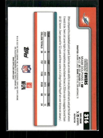 Quinn Ewers - 2025 Topps Chrome Football - Refractor - Rookie