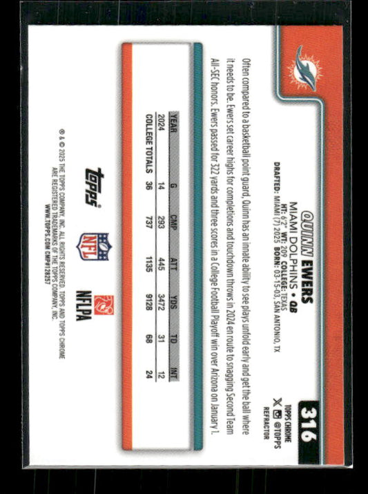 Quinn Ewers - 2025 Topps Chrome Football - Refractor - Rookie