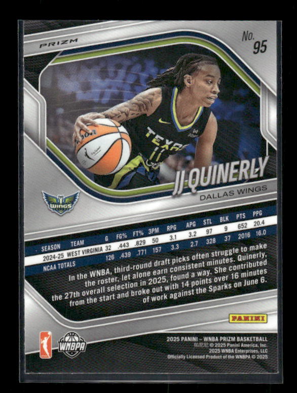 JJ Quinerly - 2025 Prizm WNBA - White Seismic - Rookie