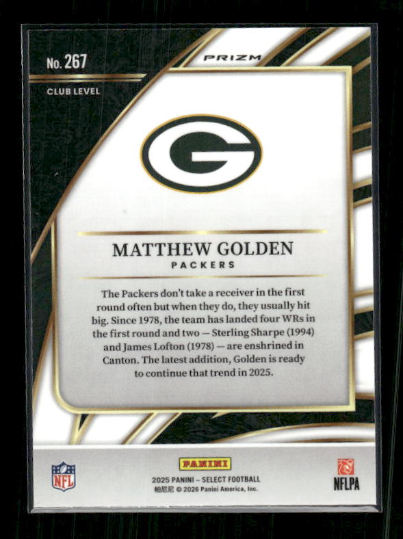 Matthew Golden - 2025 Select Football - Club Red & Blue Shock - Rookie