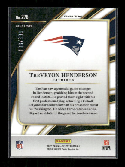 TreVeyon Henderson - 2025 Select Football - Club Copper Shock /899 - Rookie