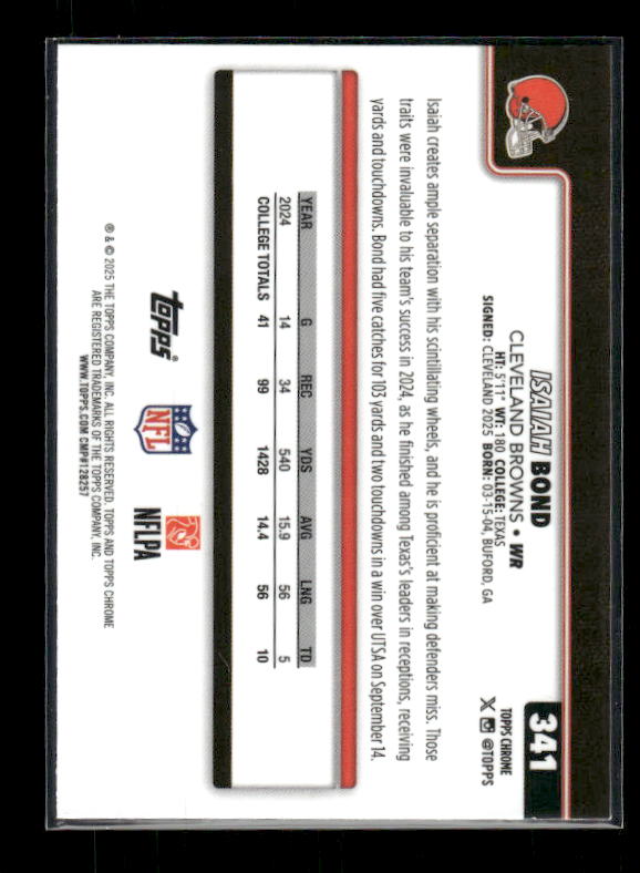 Isaiah Bond - 2025 Topps Chrome Football - Red White & Blue - Rookie