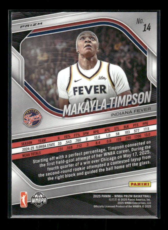 Makayla Timpson - 2025 Prizm WNBA - White Seismic - Rookie