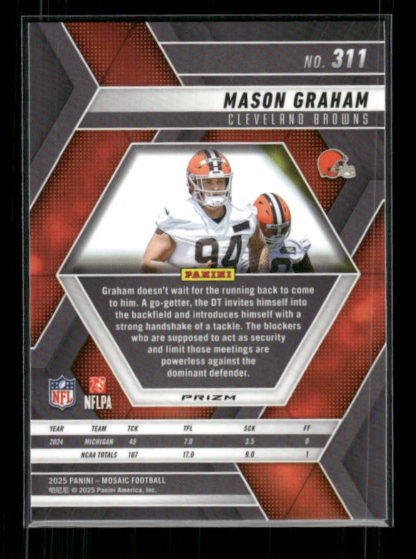 Mason Graham - 2025 Mosaic Football - Red White Stripe - Rookie