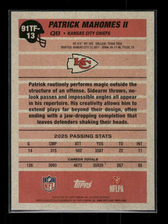 Patrick Mahomes - 2026 Flagship Football - 1991 Topps