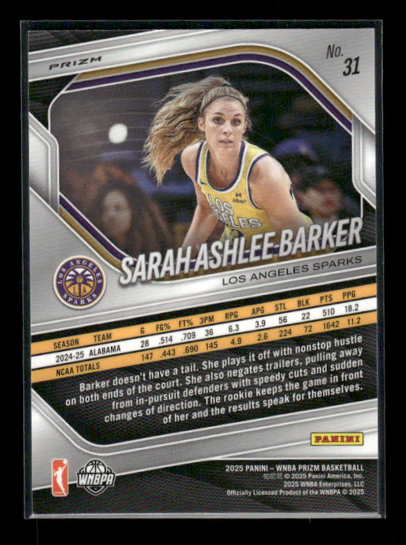 Sarah Ashlee Barker - 2025 Prizm WNBA - Silver Prizm - Rookie