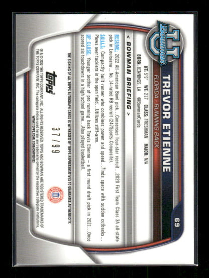 Trevor Etienne - 2022 Bowman U Football - Green Refractor Auto /99 - 1st Bowman