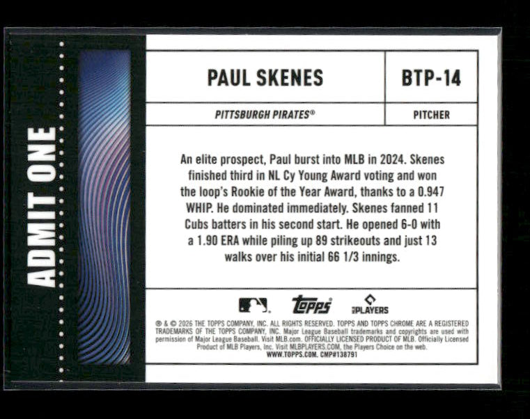 Paul Skenes - 2026 Topps Chrome Baseball - Big Ticket Players