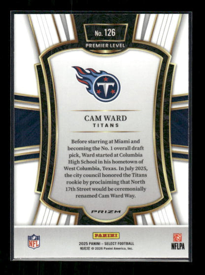 Cam Ward - 2025 Select Football - Premier Red & Blue Shock - Rookie