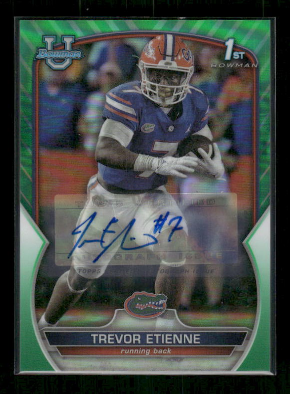 Trevor Etienne - 2022 Bowman U Football - Green Refractor Auto /99 - 1st Bowman