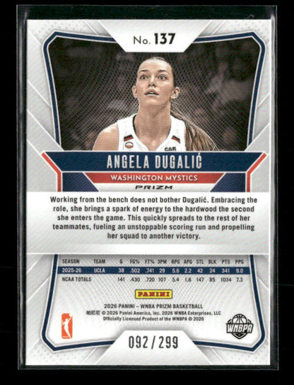 Angela Dugalic - 2026 Prizm WNBA - Red Prizm /299 - Rookie