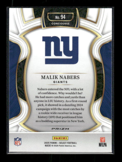 Malik Nabers - 2025 Select Football - Black & Green Shock - Rookie