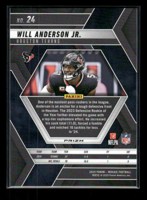 Will Anderson Jr. - 2025 Mosaic Football - Silver Prizm