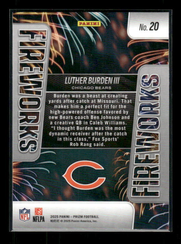Luther Burden III - 2025 Prizm Football - Fireworks - Rookie