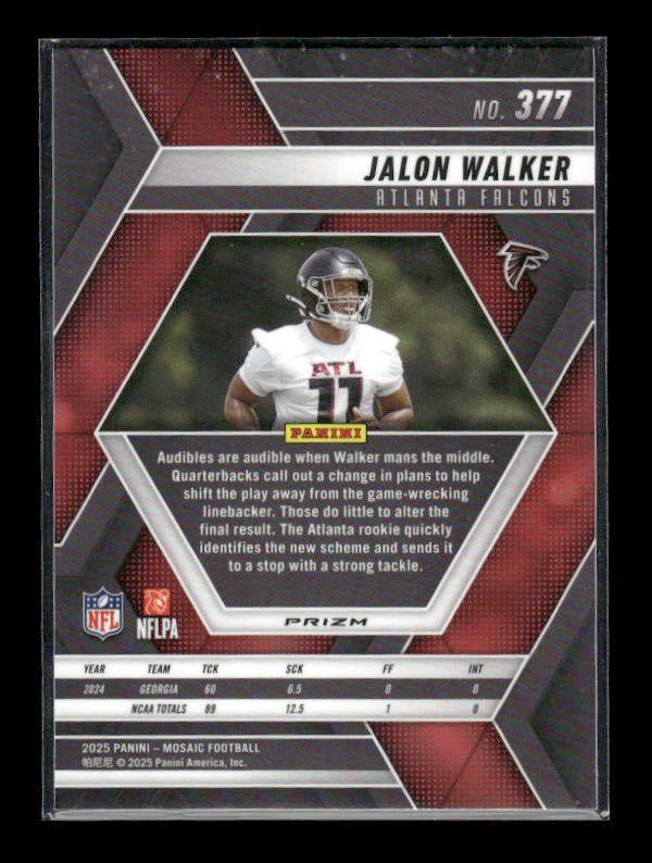 Jalon Walker - 2025 Mosaic Football - Red White Stripe - Rookie