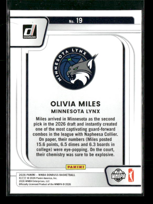Olivia Miles - 2026 Donruss WNBA - Diamond Franchise Features - Rookie