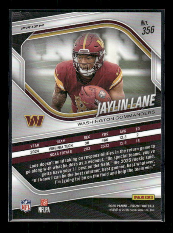 Jaylin Lane - 2025 Prizm Football - Silver Prizm - Rookie