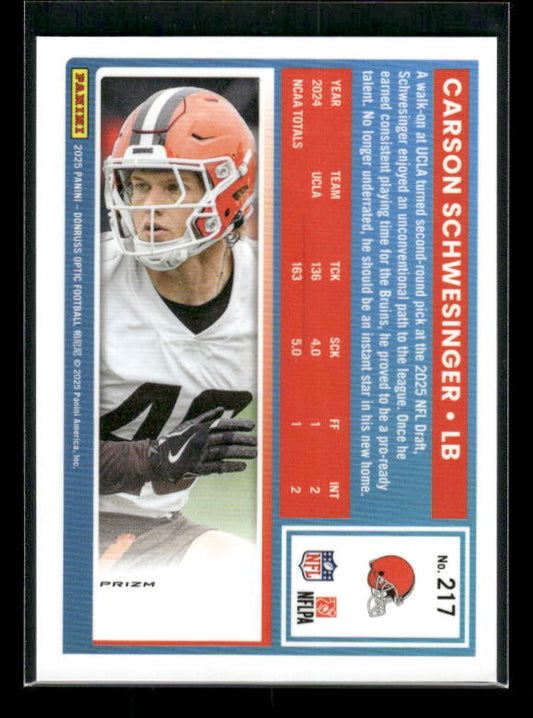Carson Schwesinger - 2025 Optic Football - Purple Shock - Rated Rookie