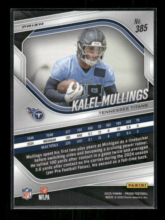 Kalel Mullings - 2025 Prizm Football - Silver Prizm - Rookie