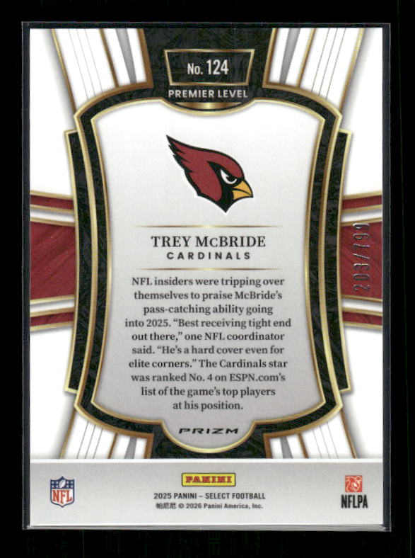 Trey McBride - 2025 Select Football - Premier White Shock /799