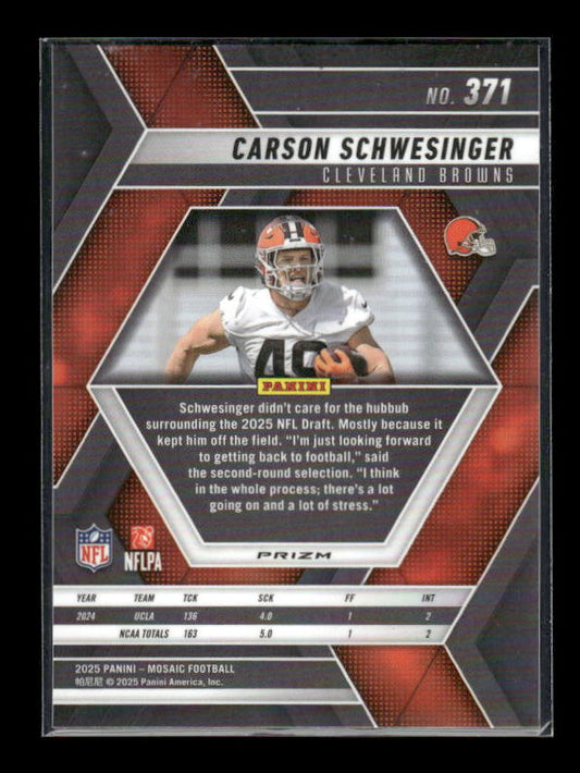 Carson Schwesinger - 2025 Mosaic Football - Red White Stripe - Rookie