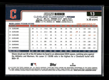 Shane Bieber - 2025 Topps Chrome - Raywave Refractors