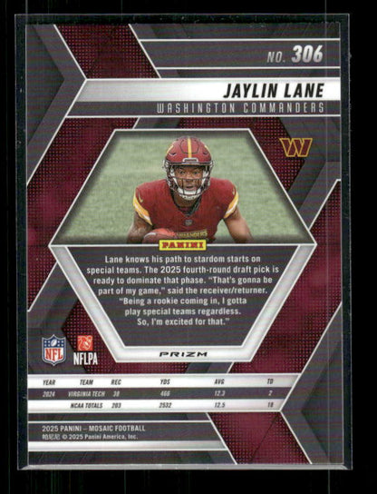 Jaylin Lane - 2025 Mosaic Football - Red White Stripe - Rookie