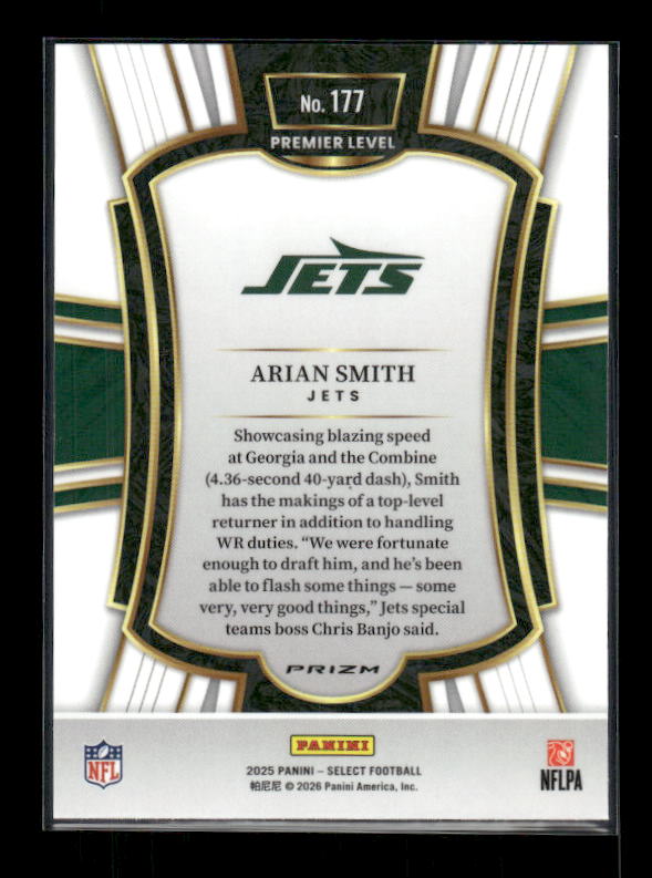 Arian Smith - 2025 Select Football - Premier Black & Red Shock - Rookie