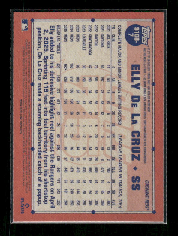 Elly De La Cruz - 2026 Topps Chrome Baseball - 1991 Topps Baseball