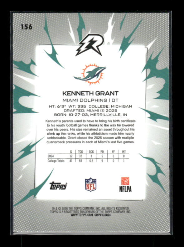 Kenneth Grant - 2025 Resurgence Football - Sky Blue & Pink Shock - Rookie