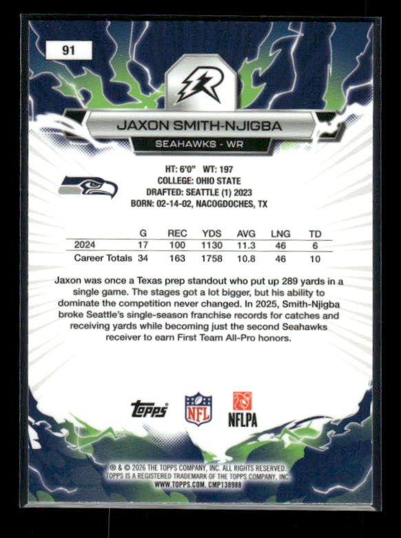 Jaxon Smith-Njigba - 2025 Resurgence Football - Black and White Surge /399