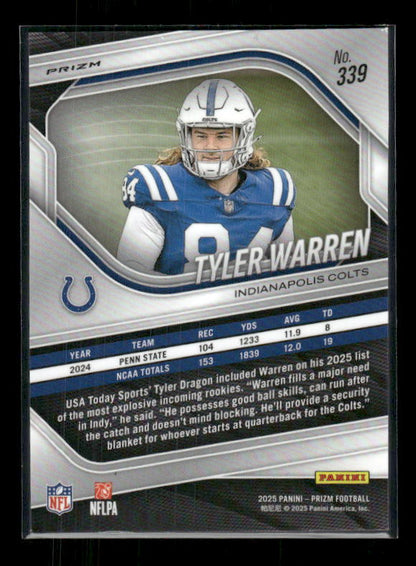 Tyler Warren - 2025 Prizm Football - Silver Prizm - Rookie