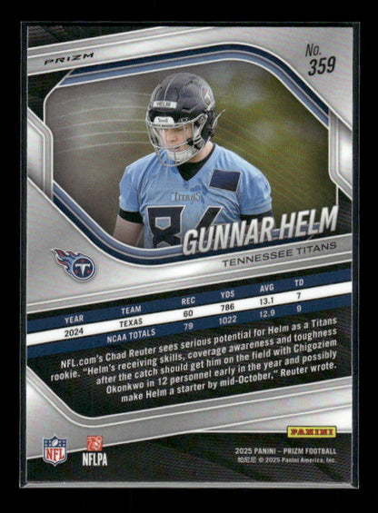 Gunnar Helm - 2025 Prizm Football - Silver Prizm - Rookie