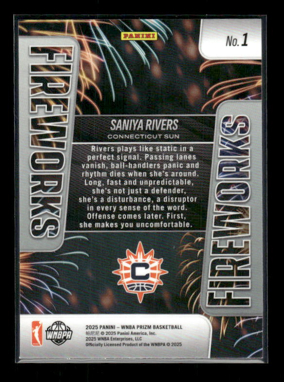 Saniya Rivers - 2025 Prizm WNBA - Fireworks - Rookie