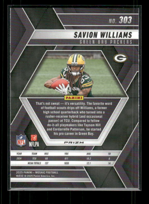 Savion Williams - 2025 Mosaic Football - Silver Prizm - Rookie