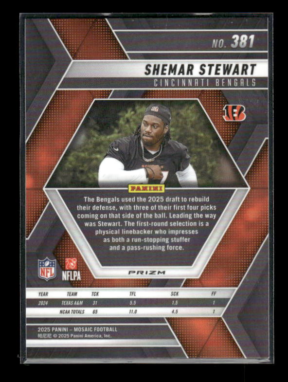 Shemar Stewart - 2025 Mosaic Football - Red White Stripe - Rookie