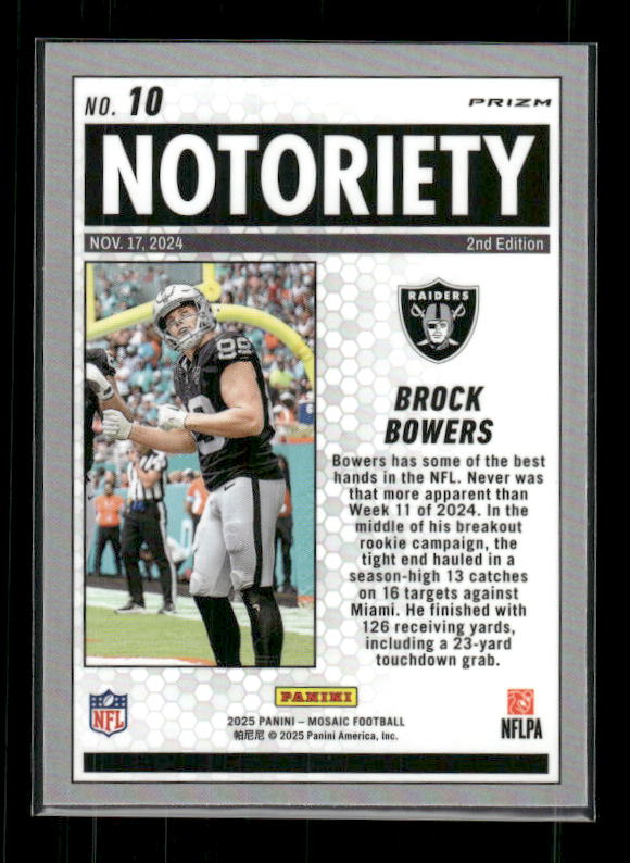 Brock Bowers - 2025 Mosaic Football - Orange Fluorescent Notoriety