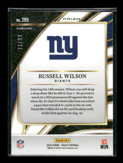 Russell Wilson - 2025 Select Football - Club Level Blue Prizm /99