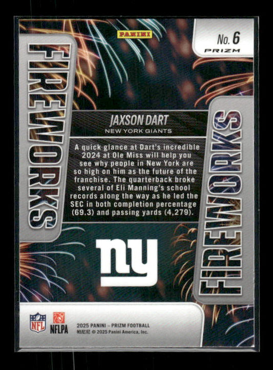 Jaxson Dart - 2025 Prizm Football - Green Fireworks - Rookie