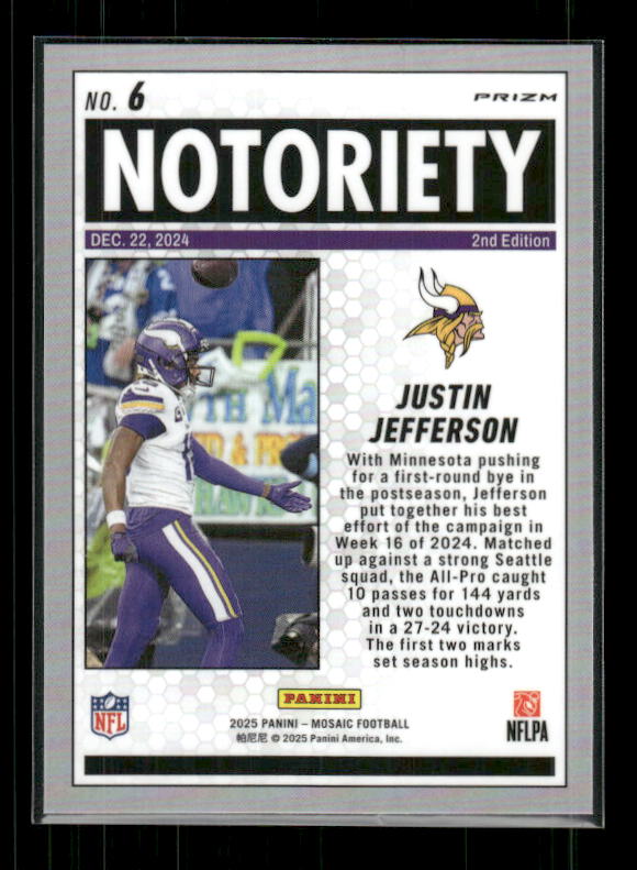 Justin Jefferson - 2025 Mosaic Football - Orange Fluorescent Notoriety