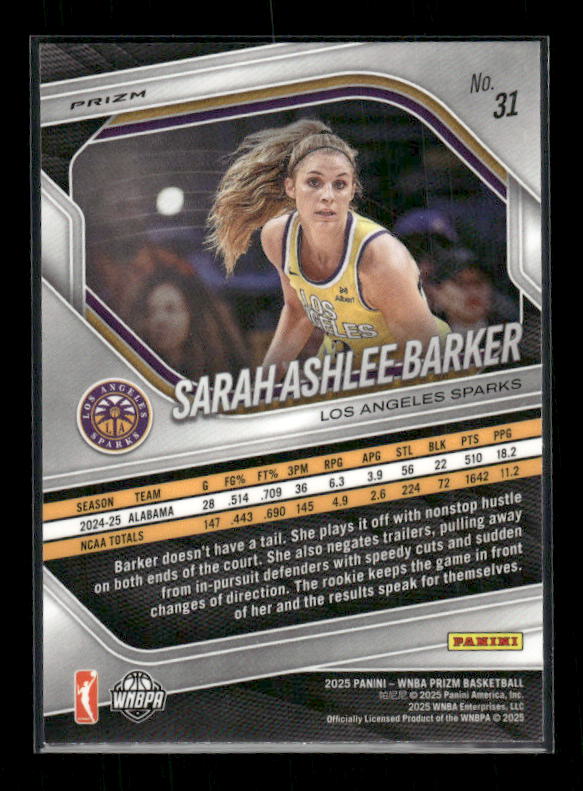 Sarah Ashlee Barker - 2025 Prizm WNBA - Ice Prizm - Rookie