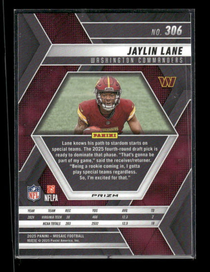 Jaylin Lane - 2025 Mosaic Football - Red White Stripe - Rookie