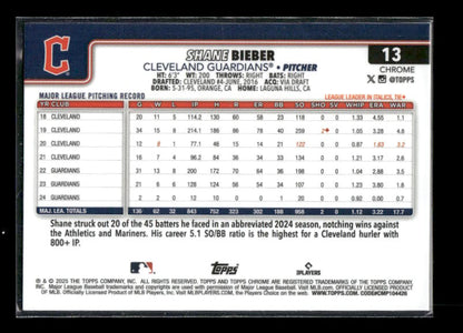 Shane Bieber - 2025 Topps Chrome - Raywave Refractors