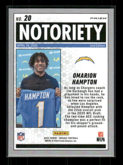 Omarion Hampton - 2025 Mosaic Football - Green Mosaic Notoriety - Rookie