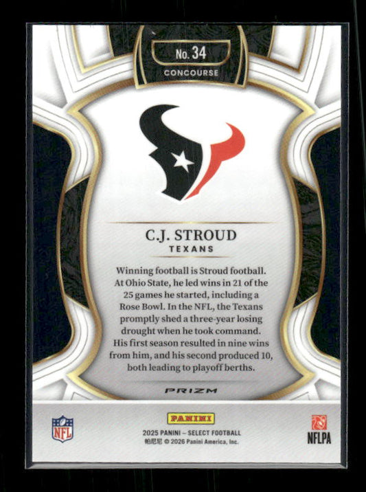 C.J. Stroud - 2025 Select Football - Zebra Shock Prizm SSP