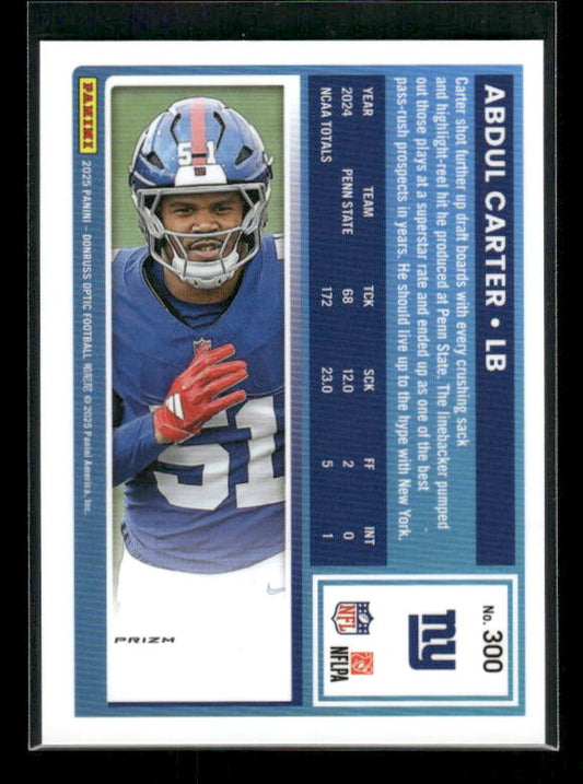 Abdul Carter - 2025 Optic Football - Purple Shock - Rated Rookie