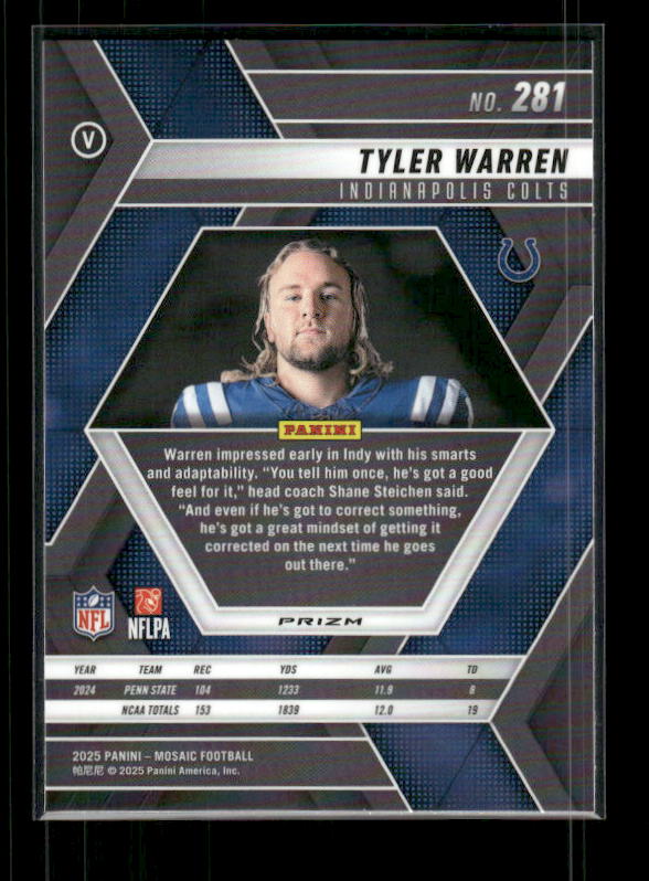 Tyler Warren - 2025 Mosaic Football - Green Mosaic - Rookie Variation
