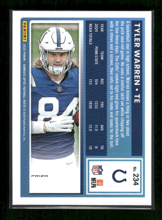 Tyler Warren - 2025 Optic Football - Green Velocity - Rated Rookie