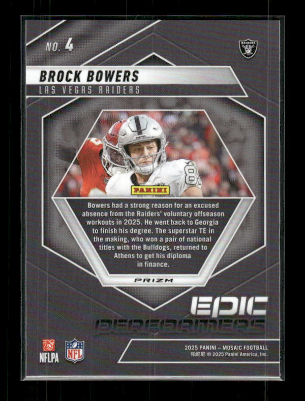 Brock Bowers - 2025 Mosaic Football - Orange Fluorescent Epic Performers