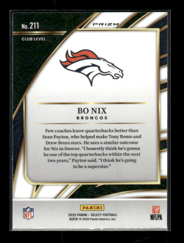 Bo Nix - 2025 Select Football - Club Black & Green Shock